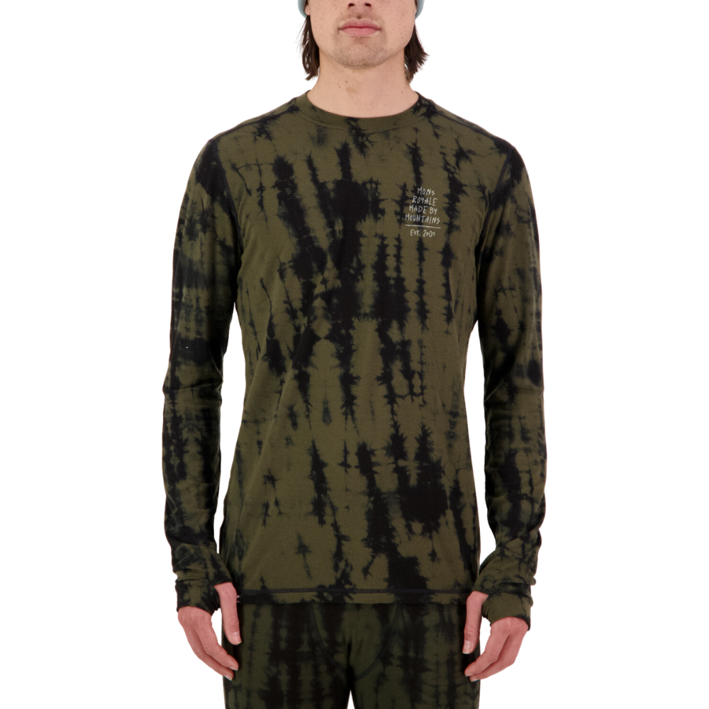 Mons Royale - Cascade Merino Flex 200 LS - Olive Tie Dye - Techshirt Langarm