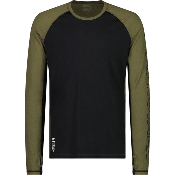 Mons Royale - Temple Tech LS - Dark Olive / Black - Techshirt Langarm