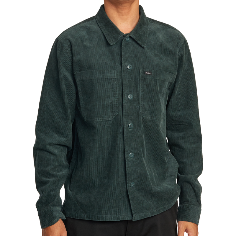 RVCA - AMERICANA CORDUROY OVERSHIRT - HUNTER GREEN - Langarmhemd