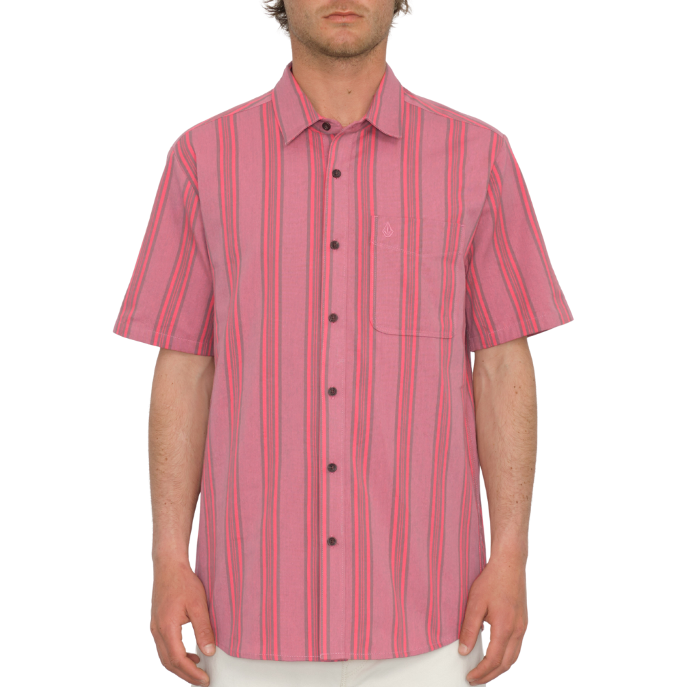 Volcom - NEWBAR STRIPE SS - WASHED RUBY - Kurzarmhemd