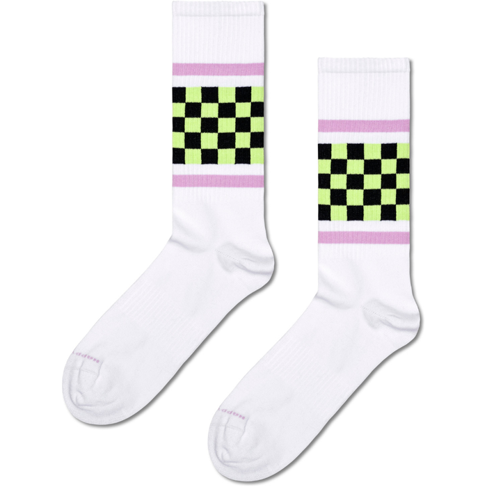 Happy Socks - Checked Stripe Sneaker Sock - White - Socken