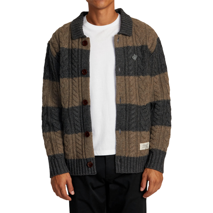 RVCA - Chefs KiSS Cardigan - Camel/Charcoal Heather Stripe - Strickjacke