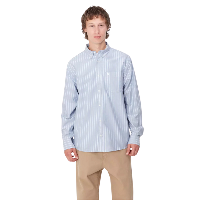 Carhartt - L/S Dowlen Shirt - Dowlen Stripe, Bleach / White - Langarmhemd