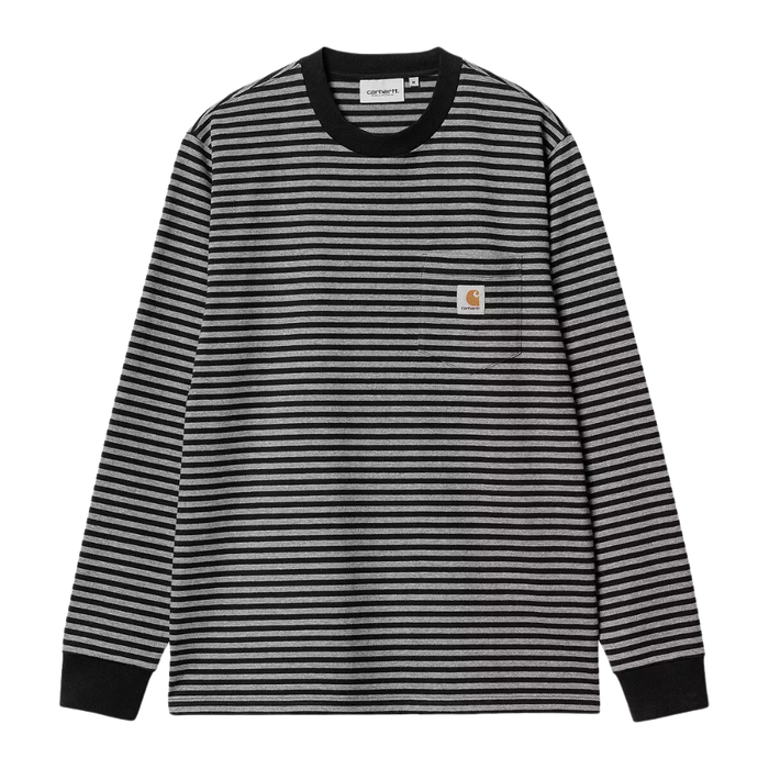 Carhartt - L/S Verner Pocket T-Shirt - Verner Stripe, Black / Dark Grey Heather - T-Shirt Langarm