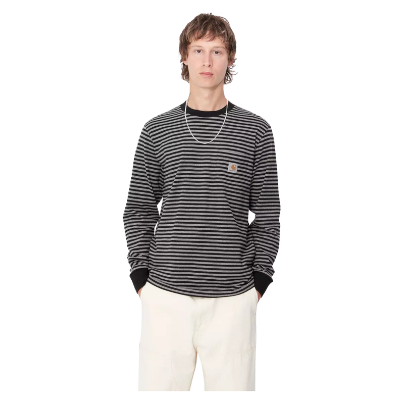 Carhartt - L/S Verner Pocket T-Shirt - Verner Stripe, Black / Dark Grey Heather - T-Shirt Langarm