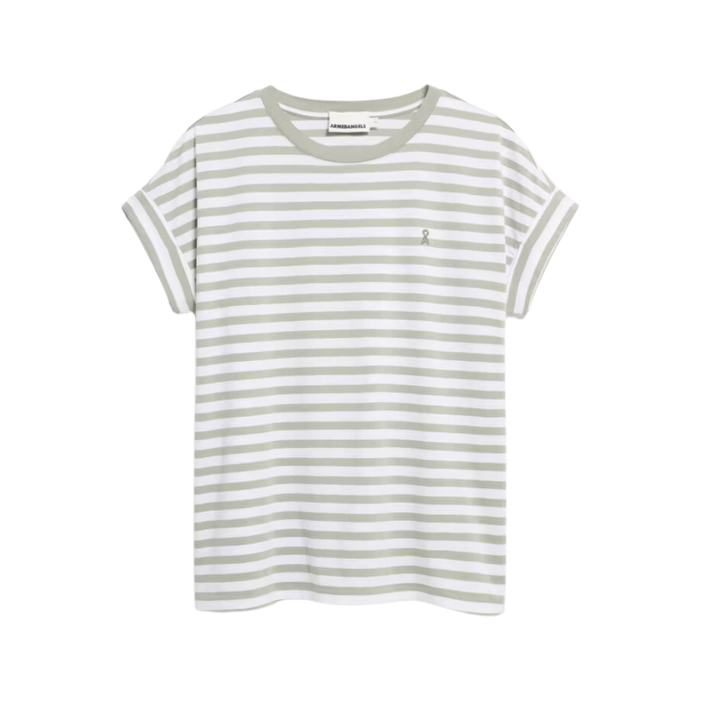 Armed Angels - Idaara Stripes - White-Seagreen - T-Shirt