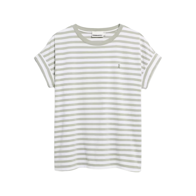 Armed Angels - Idaara Stripes - White-Seagreen - T-Shirt