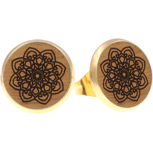 Eydl - Mandala Ohrstecker Steel Gold Holz - N-Mandala - Ohrring