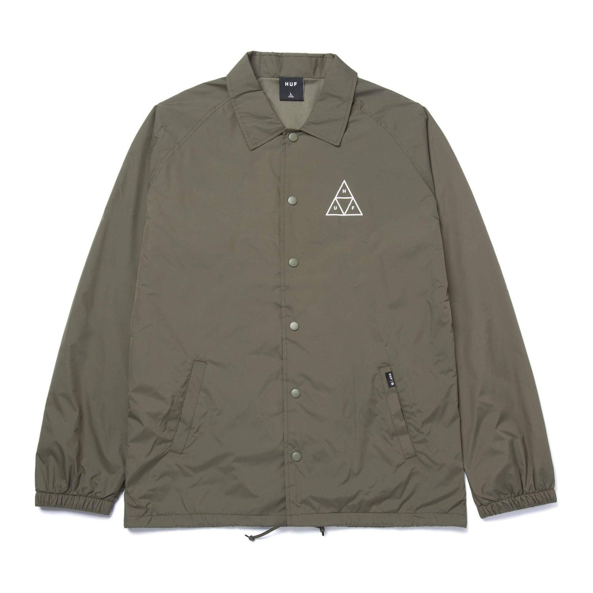 ESSENTIALS-TT-COACHES-JACKET-HUF-Olive-Windbreaker