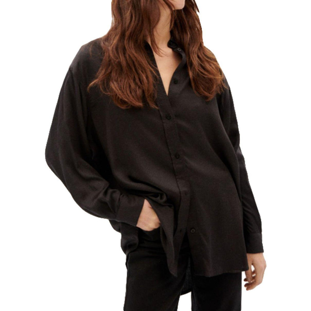 Black Gia Oversize Blouse - Thinking Mu - BLACK - Langarmhemd